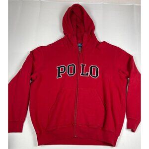 VTGPolo Ralph Lauren Men XL Red Full Zip Spellout Logo Heavyweight Fleece Hoodie
